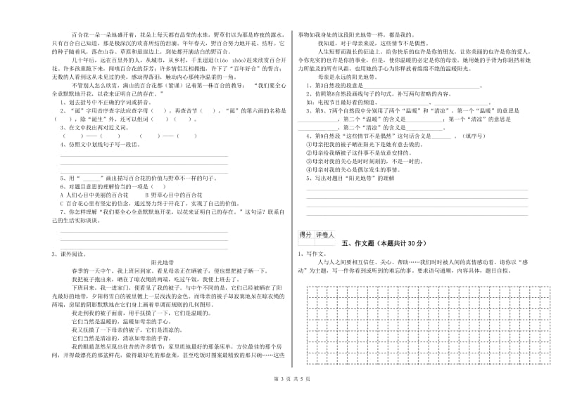 浙江省重点小学小升初语文能力检测试卷 含答案.doc_第3页