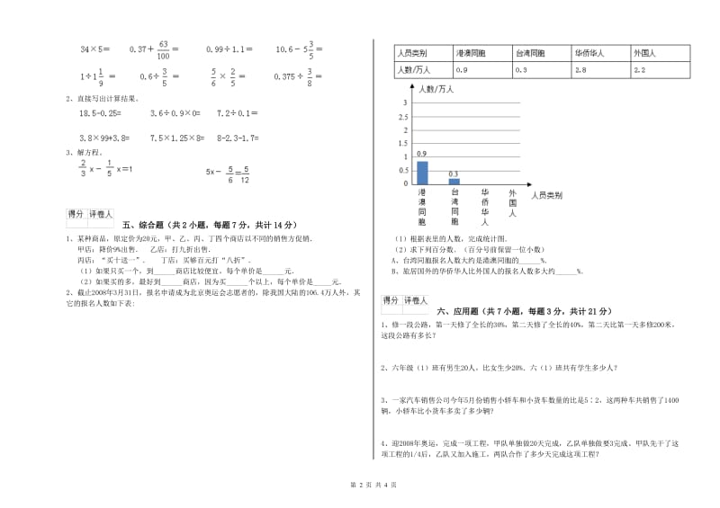 淄博市实验小学六年级数学上学期开学考试试题 附答案.doc_第2页