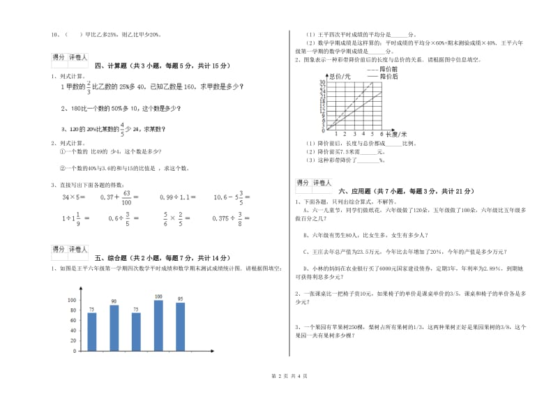 淮南市实验小学六年级数学下学期开学检测试题 附答案.doc_第2页