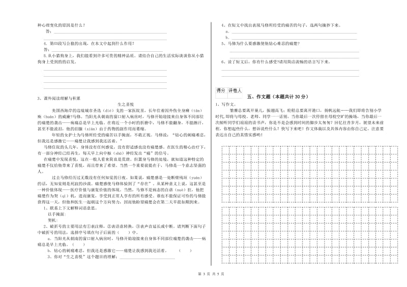 河北省重点小学小升初语文综合检测试题D卷 含答案.doc_第3页