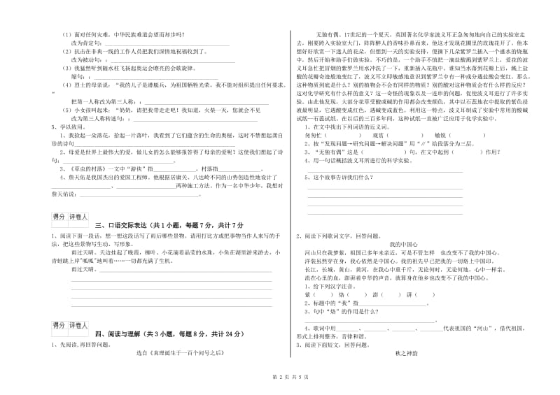 河南省重点小学小升初语文综合检测试卷 含答案.doc_第2页