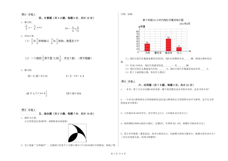 江苏版六年级数学【下册】期末考试试卷D卷 附答案.doc_第2页