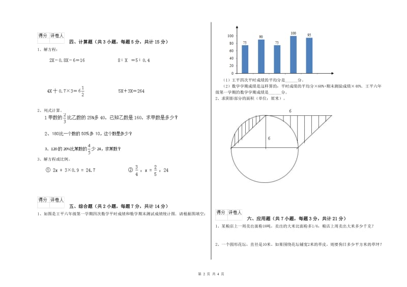 江苏版六年级数学【下册】综合检测试卷A卷 附解析.doc_第2页