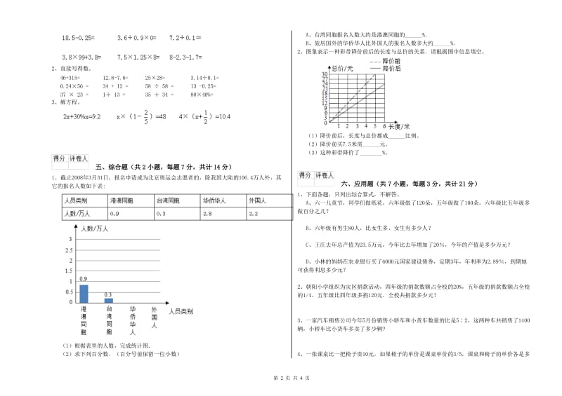 江苏版六年级数学【下册】全真模拟考试试卷B卷 含答案.doc_第2页