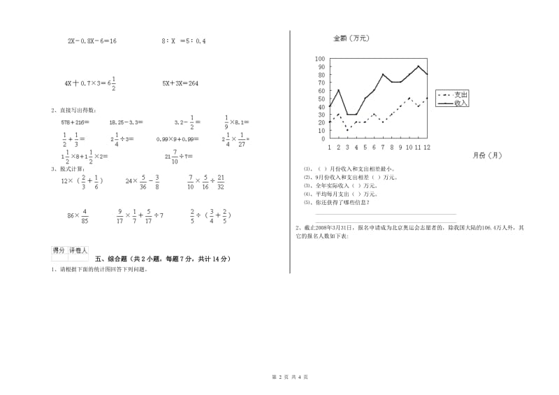 池州市实验小学六年级数学【上册】月考试题 附答案.doc_第2页