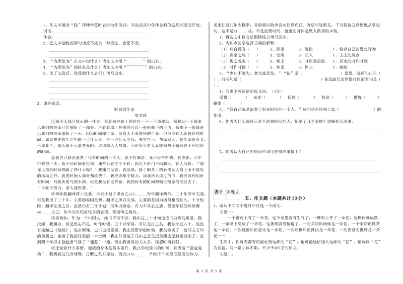 河北省重点小学小升初语文强化训练试卷D卷 附答案.doc_第3页