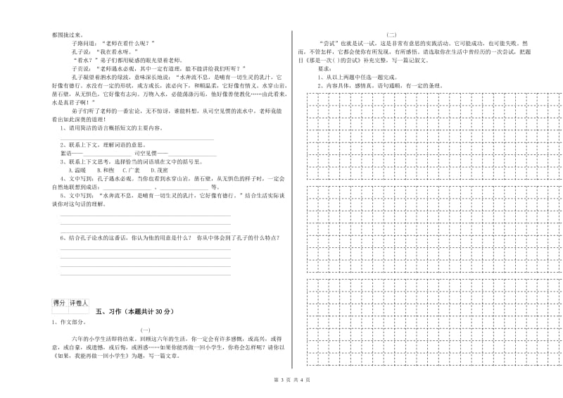 泰安市实验小学六年级语文【下册】能力测试试题 含答案.doc_第3页