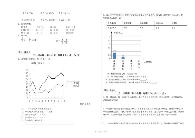 河源市实验小学六年级数学【上册】能力检测试题 附答案.doc_第2页