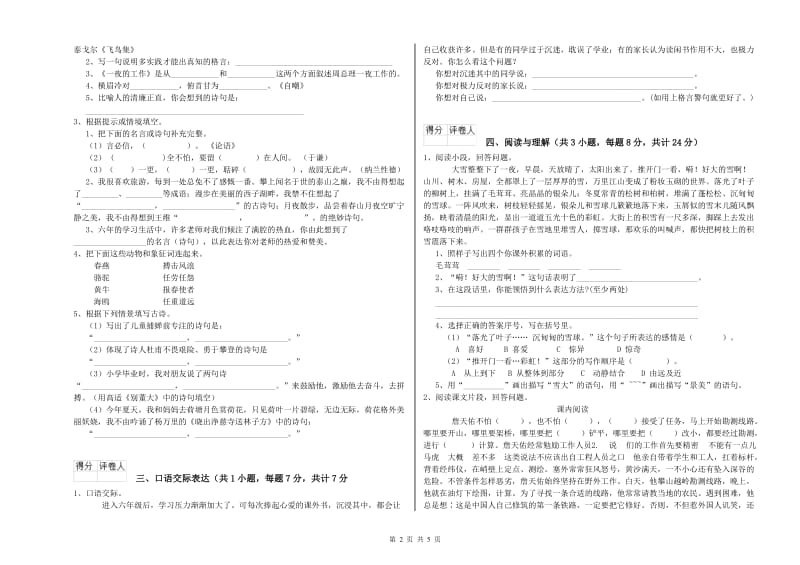 济宁市重点小学小升初语文能力测试试卷 含答案.doc_第2页