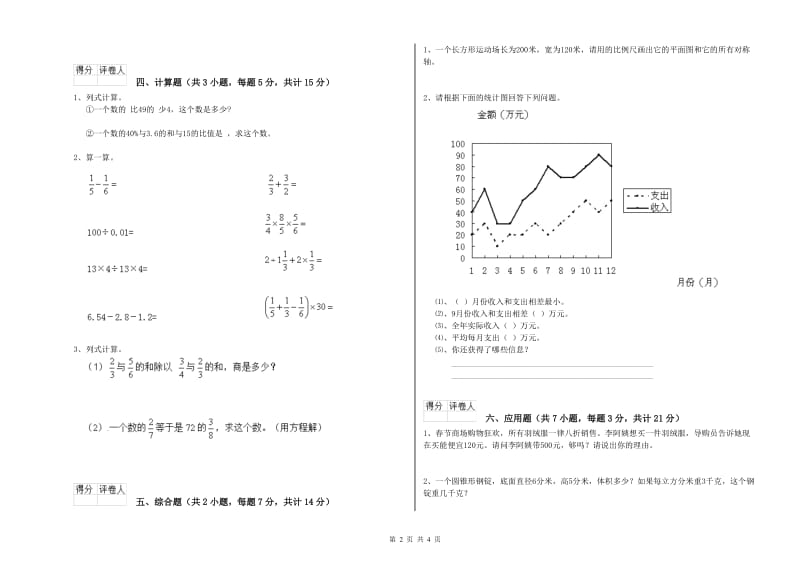 河源市实验小学六年级数学【上册】每周一练试题 附答案.doc_第2页