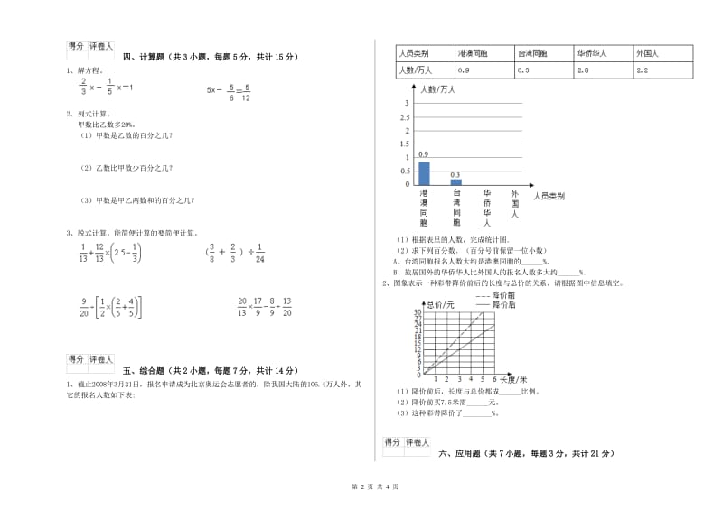 江西版六年级数学上学期综合练习试题D卷 含答案.doc_第2页