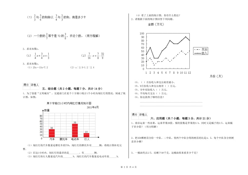 济宁市实验小学六年级数学【上册】综合练习试题 附答案.doc_第2页