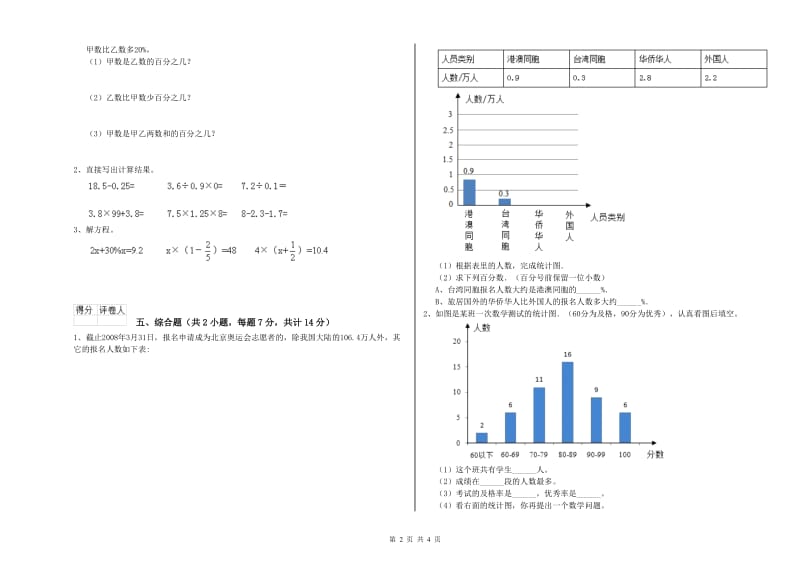 江苏版六年级数学【下册】综合检测试题B卷 含答案.doc_第2页