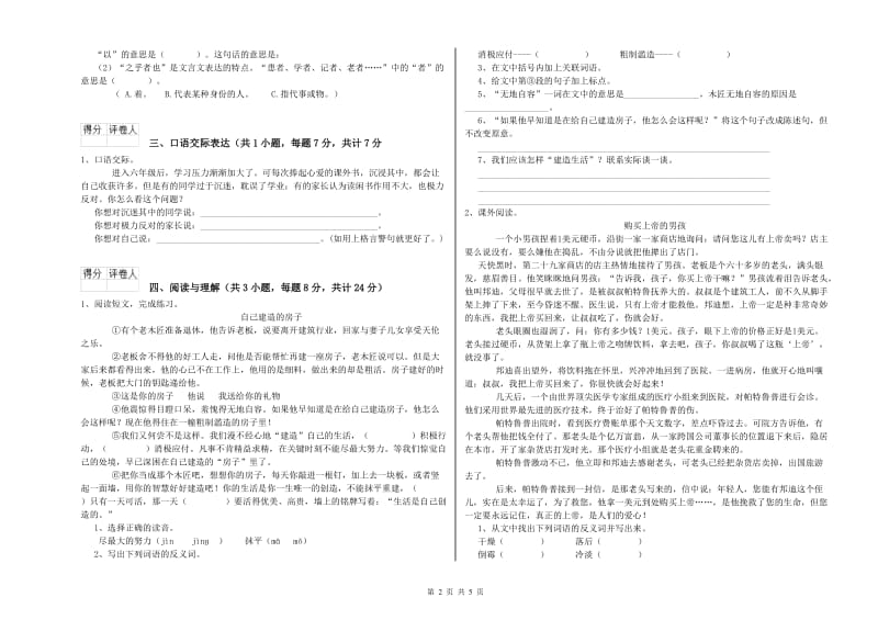 泰州市重点小学小升初语文综合练习试题 含答案.doc_第2页