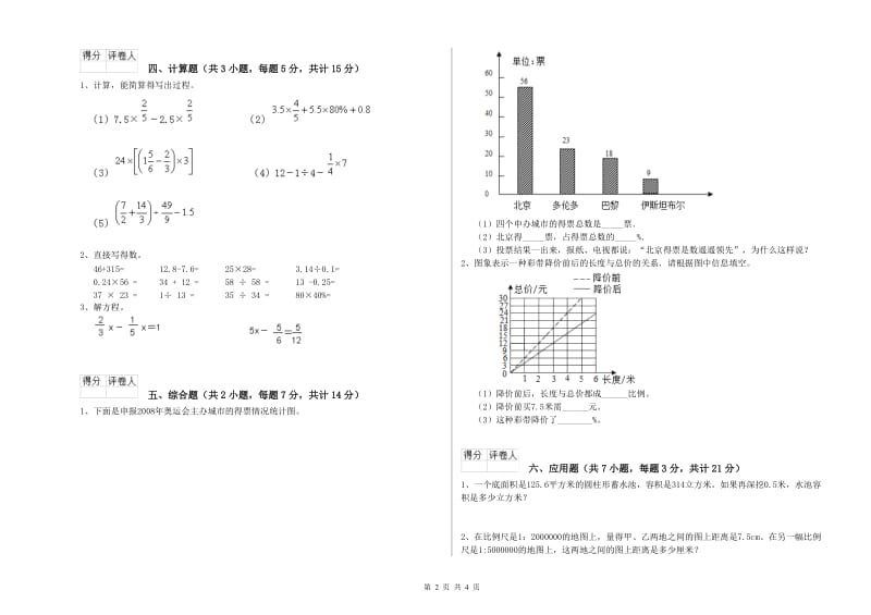 江西版六年级数学【下册】每周一练试题D卷 附答案.doc_第2页