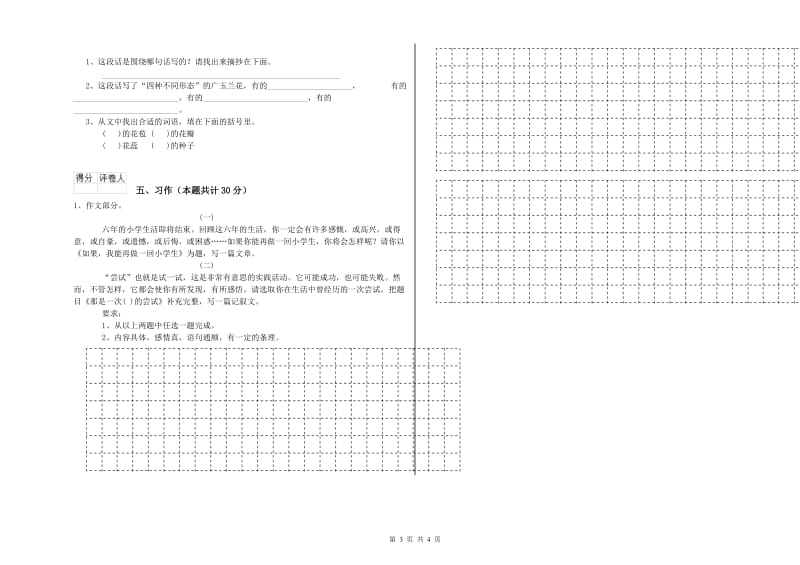 池州市实验小学六年级语文下学期能力提升试题 含答案.doc_第3页