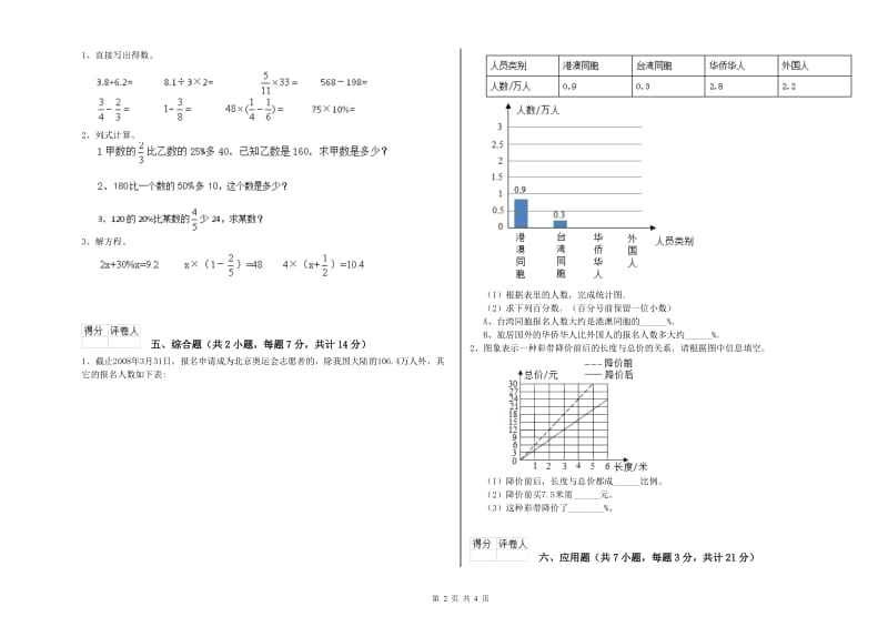 江西版六年级数学【下册】全真模拟考试试卷D卷 含答案.doc_第2页