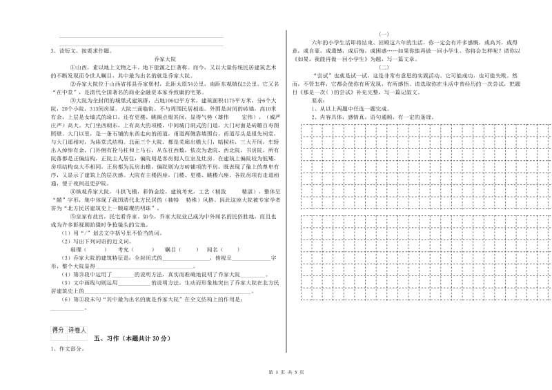 泰安市实验小学六年级语文下学期模拟考试试题 含答案.doc_第3页