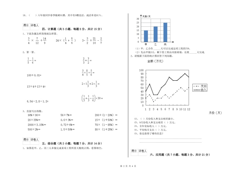 江苏版六年级数学上学期开学考试试卷C卷 含答案.doc_第2页