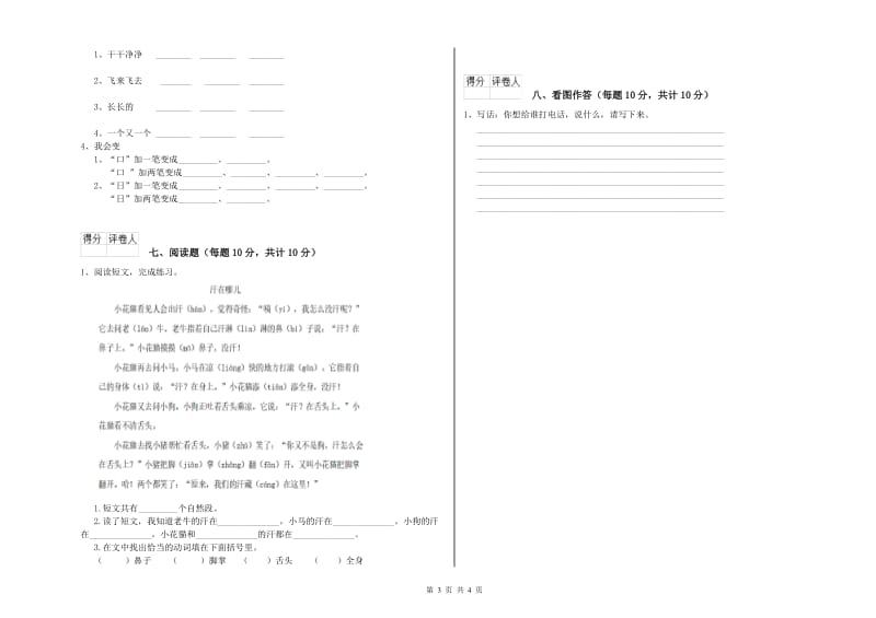 江苏省重点小学一年级语文【下册】过关检测试卷 附解析.doc_第3页