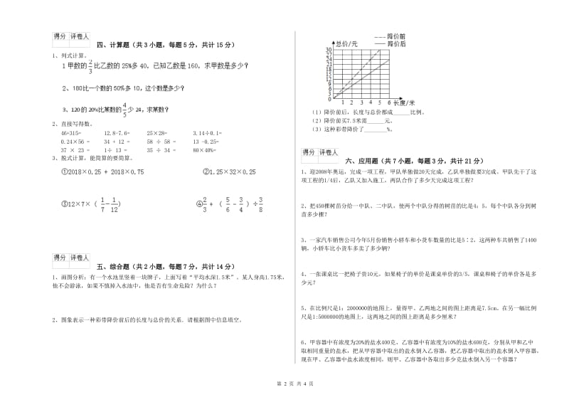 淮南市实验小学六年级数学上学期综合练习试题 附答案.doc_第2页