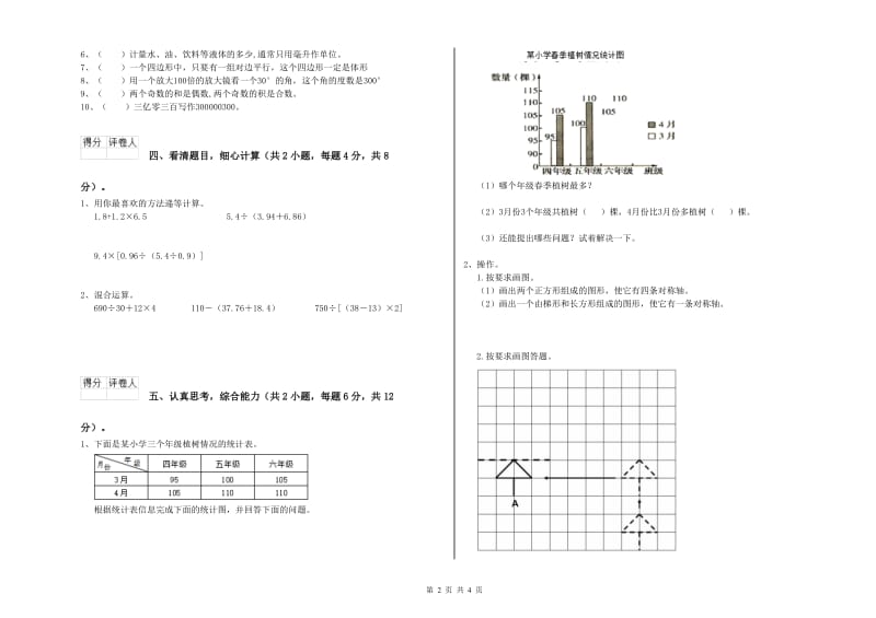 江西省2020年四年级数学【下册】期末考试试卷 含答案.doc_第2页