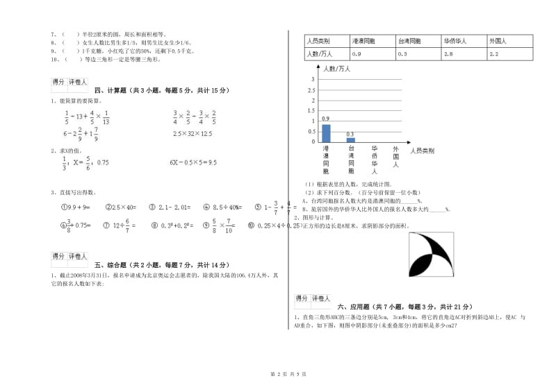 沪教版六年级数学【下册】全真模拟考试试题A卷 附解析.doc_第2页