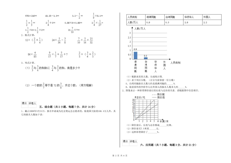 沪教版六年级数学【上册】综合练习试卷D卷 含答案.doc_第2页