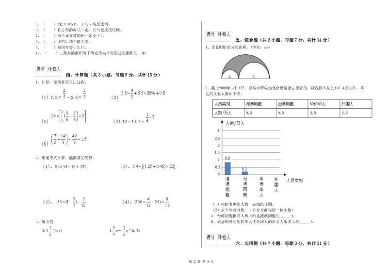 江西版六年级数学【上册】全真模拟考试试题C卷 含答案.doc_第2页