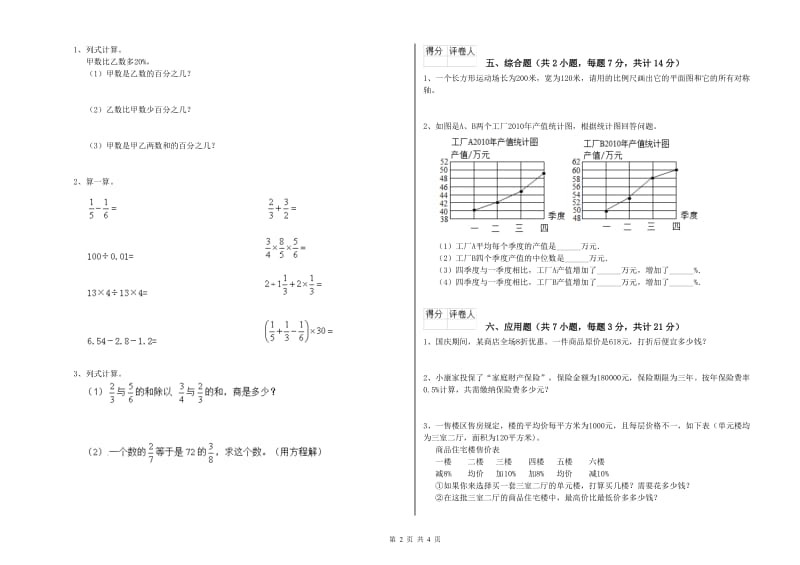 江苏版六年级数学下学期强化训练试卷A卷 附答案.doc_第2页