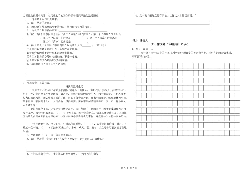 江西省重点小学小升初语文全真模拟考试试卷D卷 含答案.doc_第3页