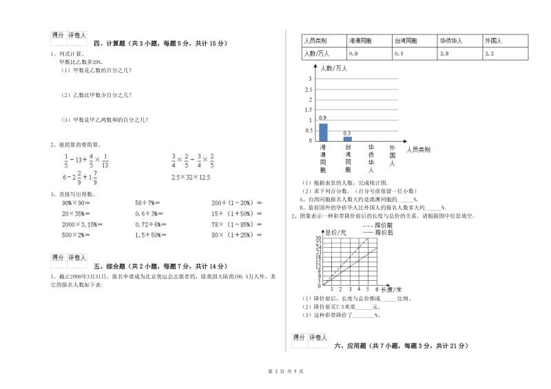 温州市实验小学六年级数学【上册】能力检测试题 附答案.doc_第2页