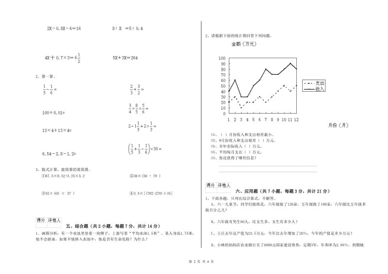 海北藏族自治州实验小学六年级数学下学期过关检测试题 附答案.doc_第2页