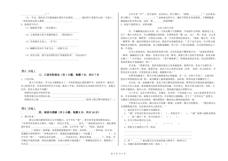 河南省小升初语文能力提升试卷 含答案.doc_第2页