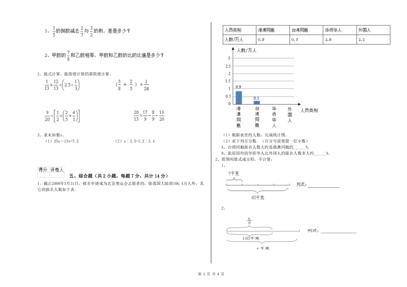 沪教版六年级数学下学期开学考试试卷A卷 含答案.doc_第2页