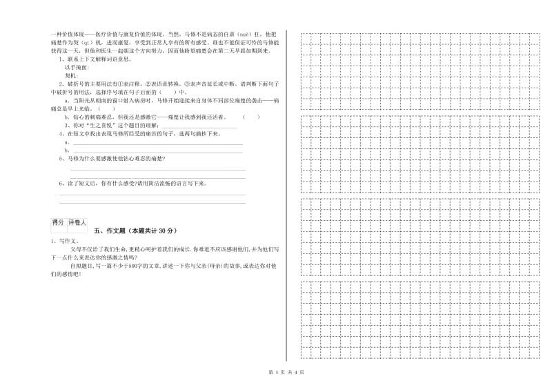 河南省小升初语文综合练习试卷 含答案.doc_第3页