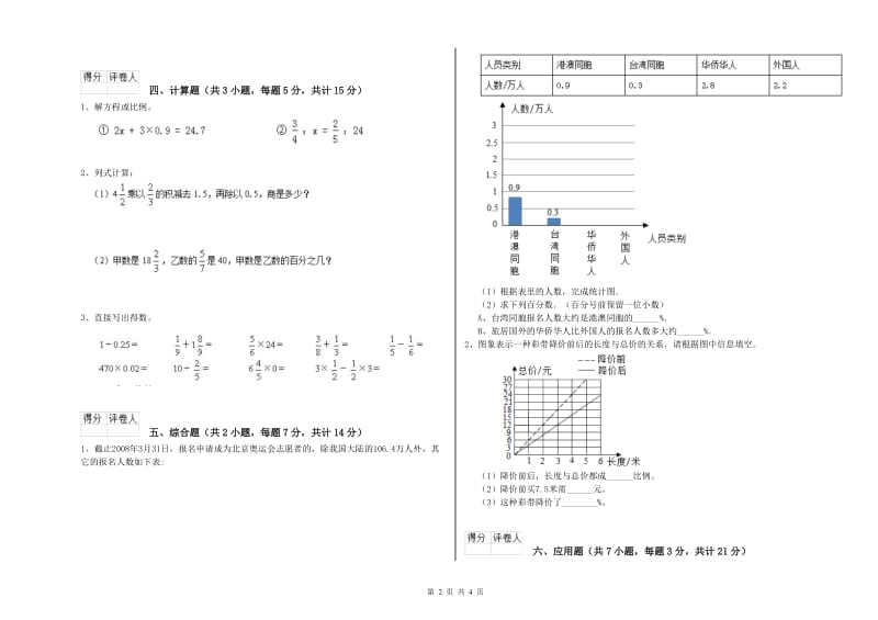 海南藏族自治州实验小学六年级数学【上册】开学检测试题 附答案.doc_第2页