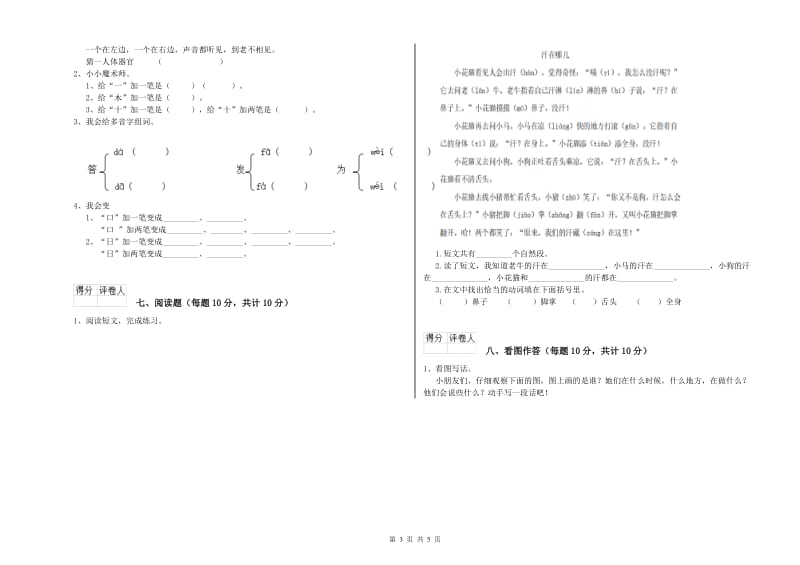 泰安市实验小学一年级语文下学期开学考试试题 附答案.doc_第3页