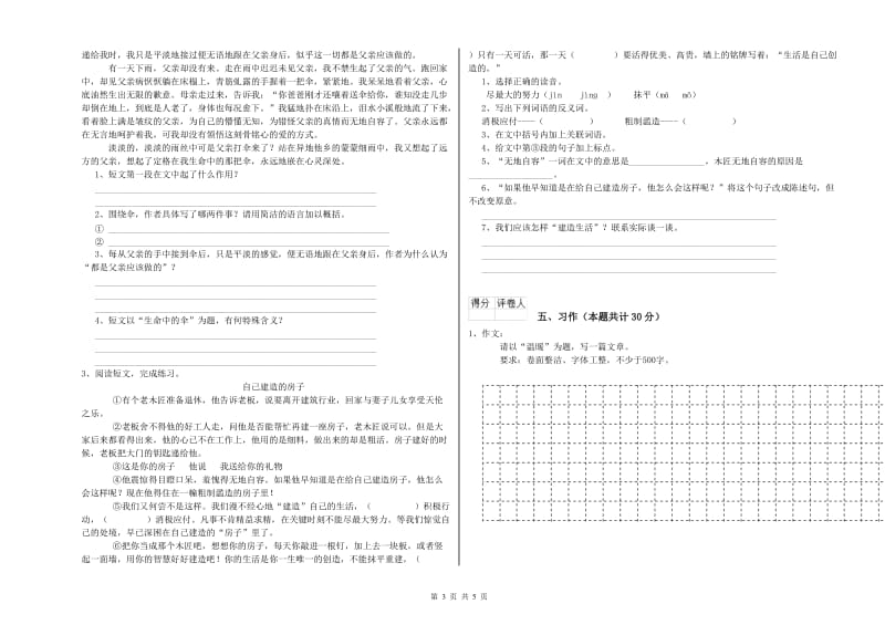 沪教版六年级语文下学期模拟考试试题C卷 含答案.doc_第3页