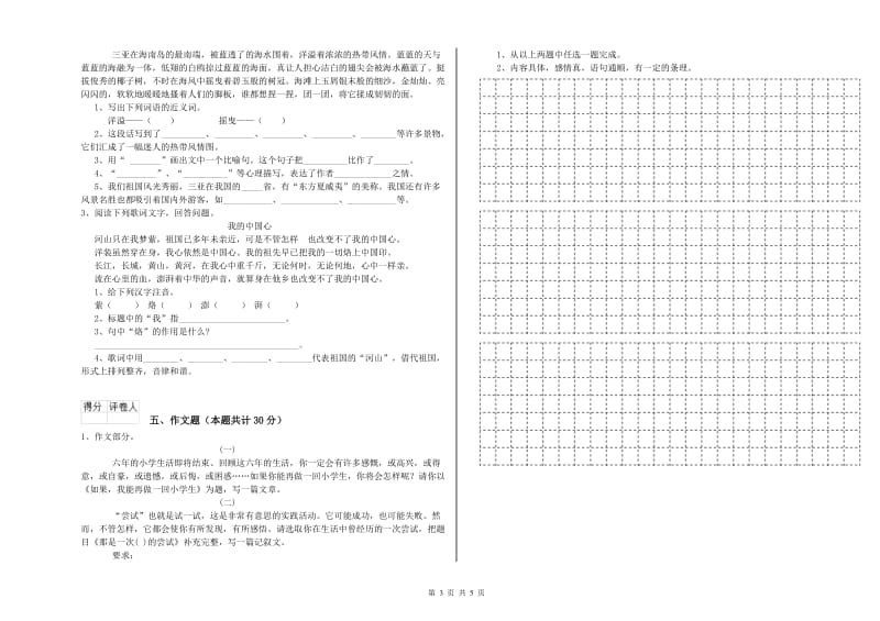 淮南市重点小学小升初语文提升训练试卷 含答案.doc_第3页