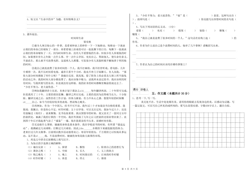 河南省小升初语文全真模拟考试试题C卷 含答案.doc_第3页