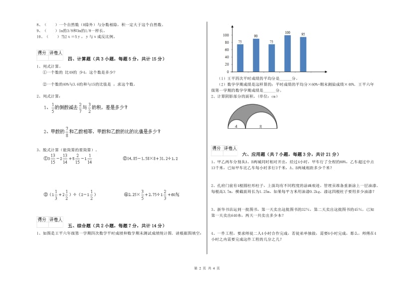 沪教版六年级数学上学期月考试题D卷 含答案.doc_第2页