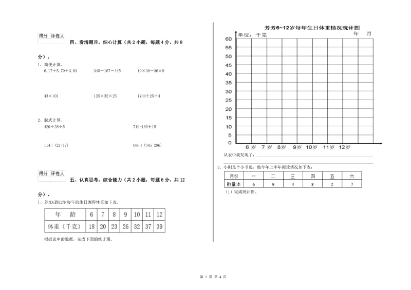 江苏省2020年四年级数学【下册】综合检测试卷 附答案.doc_第2页