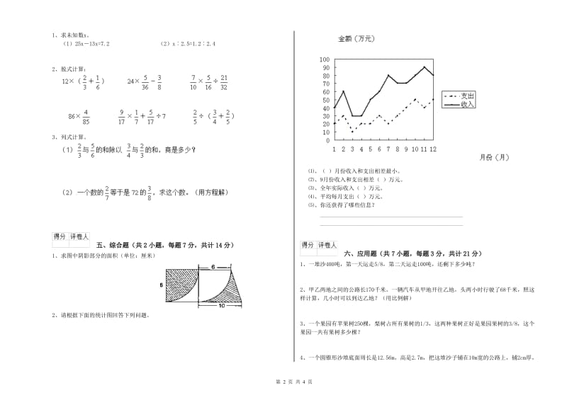 河源市实验小学六年级数学【下册】综合练习试题 附答案.doc_第2页