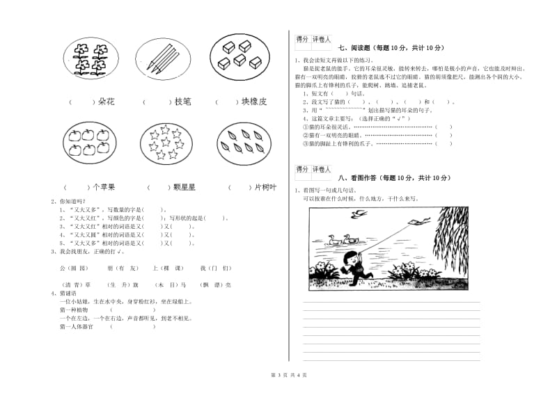 温州市实验小学一年级语文下学期期末考试试题 附答案.doc_第3页