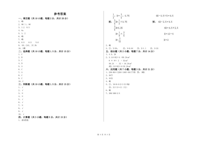 江苏版六年级数学下学期强化训练试卷C卷 含答案.doc_第3页