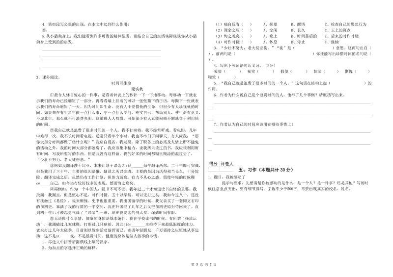 海南藏族自治州实验小学六年级语文【下册】期末考试试题 含答案.doc_第3页