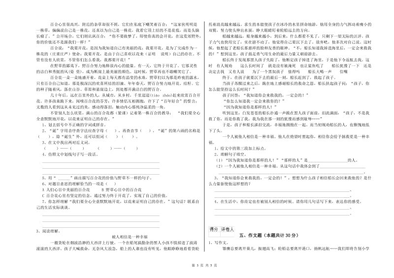 江苏省重点小学小升初语文全真模拟考试试题C卷 附解析.doc_第3页