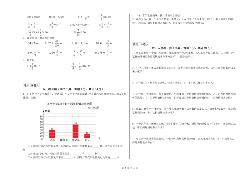 江苏版六年级数学【下册】强化训练试题A卷 附答案.doc_第2页