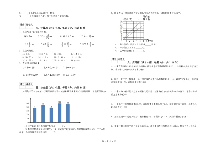 江苏版六年级数学上学期每周一练试卷C卷 附答案.doc_第2页